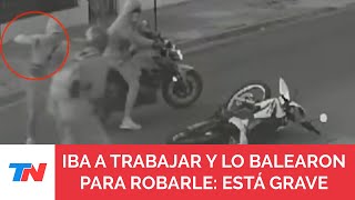 El momento en que un joven que iba a trabajar fue baleado por motochorros: está en grave estado