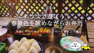 【川リバ】テラスで遊ぼう！春景色を眺めながらお弁当【プライベートキャンプ場】Let's play on the terrace! Spring Bento