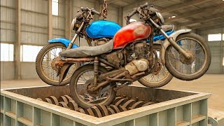 Extreme Giant Shredder Destroying Metal and Motorcycle! Extreme Metal Shredding machine