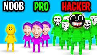 Can We Go NOOB vs PRO vs HACKER In CROWD CITY!? (WORLD RECORD!? *CARTOON CAT HACKED US!*)