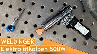 WELDINGER Elektrolötkolben 500 W | 300 g Kupferspitze | bis 600°C | Dachrinne löten/Bleche verbinden