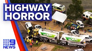 Young girl dead and several injured in highway truck crash | 9 News Australia