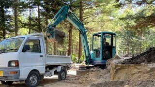 【キャンプ場作り】軽トラダンプとユンボで整地する