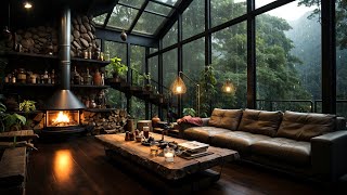 Rain in Forest & Soft Piano for Sleep - Thunder on Window, and Cozy Warmth of a Relaxing Fireplace