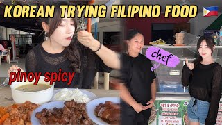 Korean girl trying filipino food in eatery 🇵🇭