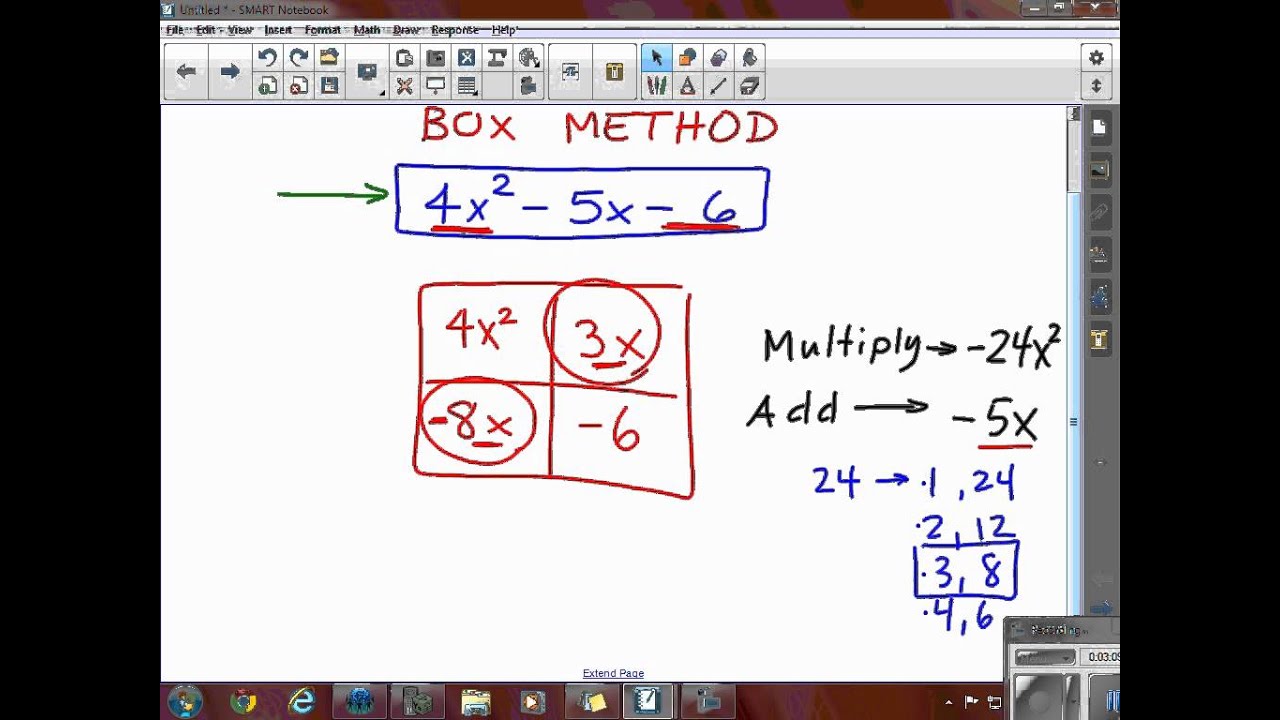 Factoring Quadratics Box Method - YouTube