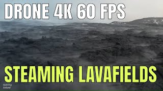 Steaming Lavafields of Geldingadalur remain hot! Low flyover. 4K 60 FPS Drone. 19.11.21