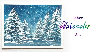 浪漫風景水彩畫《水彩雪景》Watercolor snow scene | 水彩雪のシーン | 수채화 설경 《DIY彩繪系列 #36》