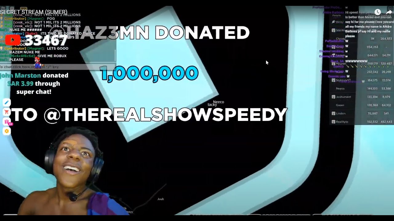 Ishowspeed Gets 3m Robux Donated Full Video Youtube