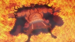 Kaido fall in the lava after being defeated by Luffy - Kaido and big mom bodies are nearby on lava