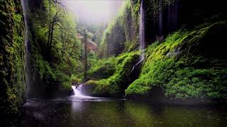 Relaxing Rain \u0026 Waterfall Sounds with 528Hz Healing Frequency Monotonous Music, Nature Scene