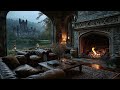 🌧️ Rainy Night in Scottish Castle Interior | Fireplace Ambience for Sleep & Relaxation | No Ads