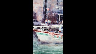 NOT EASY WATERCOLOR HARBOUR PAINTING ⛵️ #shorts #harbour #watercolor