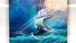 HOW TO PAINT A STORMY SEASCAPE AND SHIP | ACRYLIC PAINTING TUTORIAL