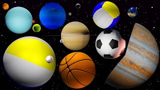 Planets and sports balls Size comparison and names Video for children learning the planets of the so