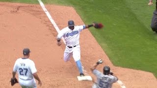 CWS@CLE: Santana beats Melky to first for the out