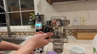 Francisfrancis X1 espresso machine paired with Breville pro grinder demonstration