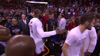 LeBron James handshakes with Kyrie, Kevin Love, Tristan Thompson and JR Smith - NBA Finals