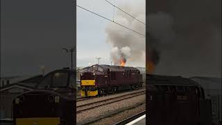 Class 3706 spitting out flames at York parcel sidings#Railway #Trainspotting#Class37706 #York#Train￼