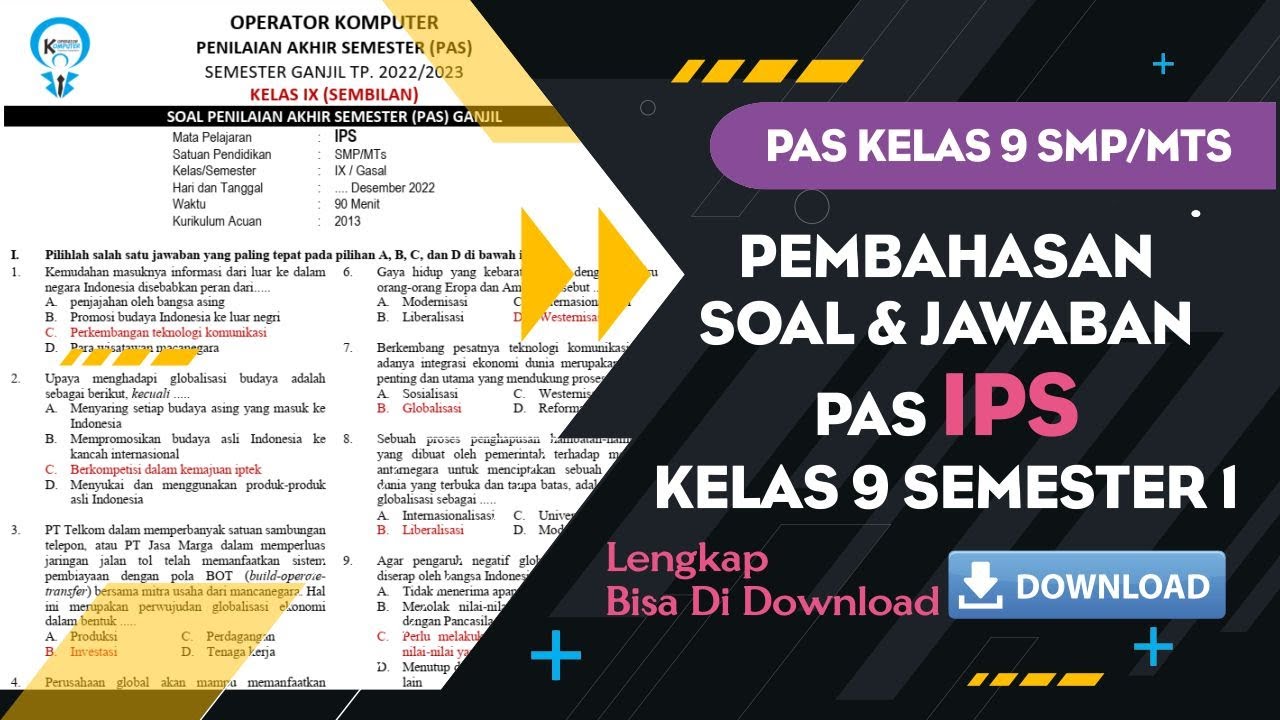 SOAL DAN JAWABAN PAS/UAS IPS KELAS 9 SMP/MTs SEMESTER 1 REFERENSI ...