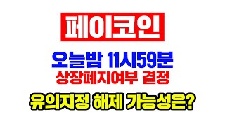 페이코인 [긴급]오늘밤 11시59분 상장폐지여부 결정됩니다, 유의지정 해제 가능성은 얼마나될까? #페이코인 #상장폐지 #유의지정 #유의지정해제 #PCI #페이코인전망