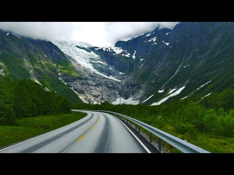 Recorrido panorámico 4K por Noruega desde Sogndal hasta el glaciar Bøyabreen