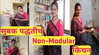 Kitchen Tour-Non Modular Open Shelf Kitchen Tour || सुबक पद्धतीने मांडणी केलेलं Non-Modular किचन