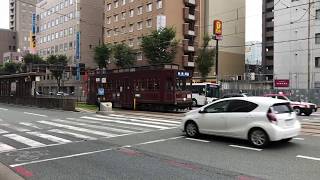 Kumamoto City Tram 熊本市電 熊本電車 8800形 101号 レトロ調電車 \u0026 1350形 1356号 水道町 熊本市 路面電車 2018-07-29 16:31pm