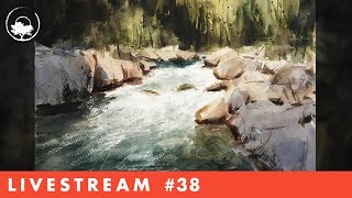 Painting a River & Rocks in Watercolor - LiveStream #38