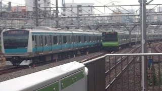 【日暮里駅】　E231系・E233系（通過）とE235系(発車）