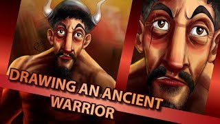 DIGITAL ART | Drawing an ancient warrior with Wacom Intuos Pro in Photoshop [Speed Drawing]