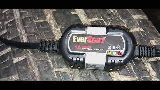 testing the Everstart 1 Amp battery charger. sold at Walmart cheap $15