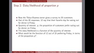 [Bayesian inference for a proportion] Discrete priors part 2