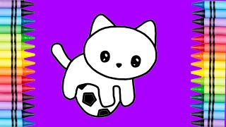 How to draw cute Kitten play with a ball | easy drawings
