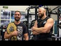 Behind the scenes of Seth “Freakin” Rollins’ workout with Lane Johnson