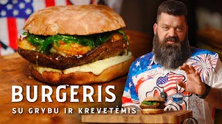 BURGERIS su grybu ir krevetėmis receptas