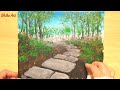 how to draw hydrangea walking path with acrylic paint simple acrylic painting for beginners