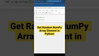 Get Random NumPy Array Element in Python! #shorts #python #programming #coding #numpy