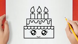 Cómo Dibujar Una Torta de Cumpleaños | How to Draw a Cute Birthday Cake