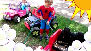 Kid Heroes 4 - The Power Wheels and Kid Trax MEGA CAR WASH! - Part 2