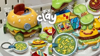 making spongebob themed clay🍔🍟🥒 using air dry clay / no bake