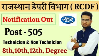 Rajasthan Dairy Vibhag New Vacancy 2025| Rajasthan Rcdf New Vacancy 2025 |Notification Out