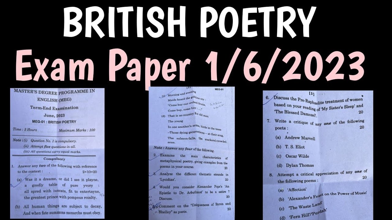 British Poetry Exam Paper 1/6/2023 With All Answers - YouTube