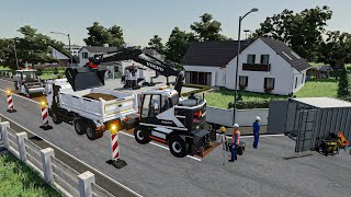 Cassage d'une route abimée pour changer les canalisations | Farming Simulator 22 travaux publics