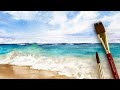 Loose Watercolor Blue Sky Ocean Waves Landscape | Paint With Me Challenge July 2020