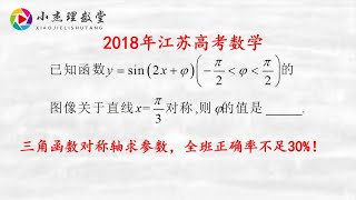 2018年江苏高考数学，三角函数对称轴求参数，全班正确率不足30%