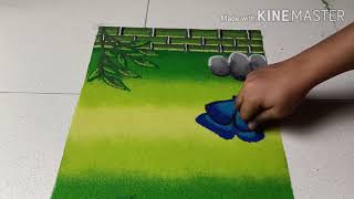 Scenery rangoli with butterfly/ Poster rangoli/Nature rangoli/Shading rangoli/sand art/Top Rangolis