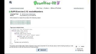 Java Practice It || 2.12 nestedNumbers || nested for loops