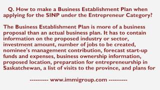 How to make a Business Establishment Plan for the SINP under the Entrepreneur Category?