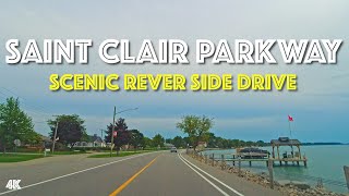 St. Clair Parkway, Scenic River-side Driving from Sarnia to Port Lambton, Ontario, 36km